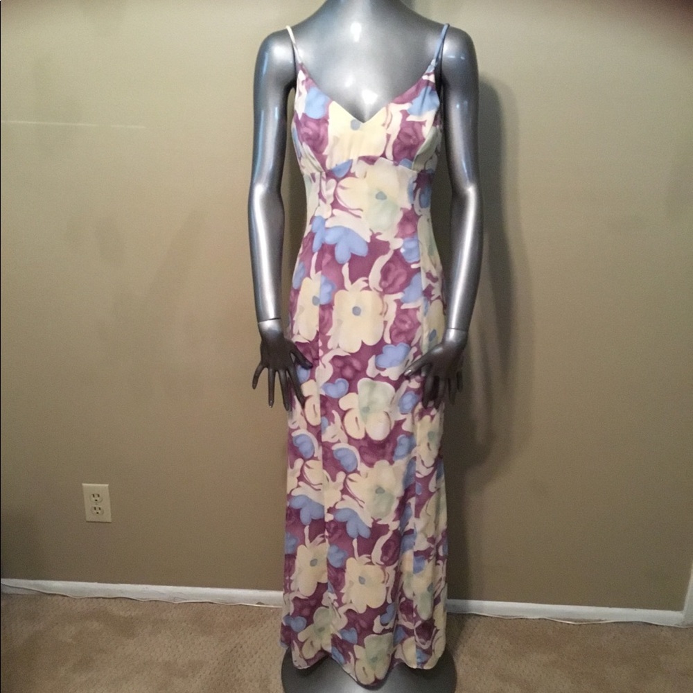 Vintage Rampage cream/purple floral maxi dress EUC